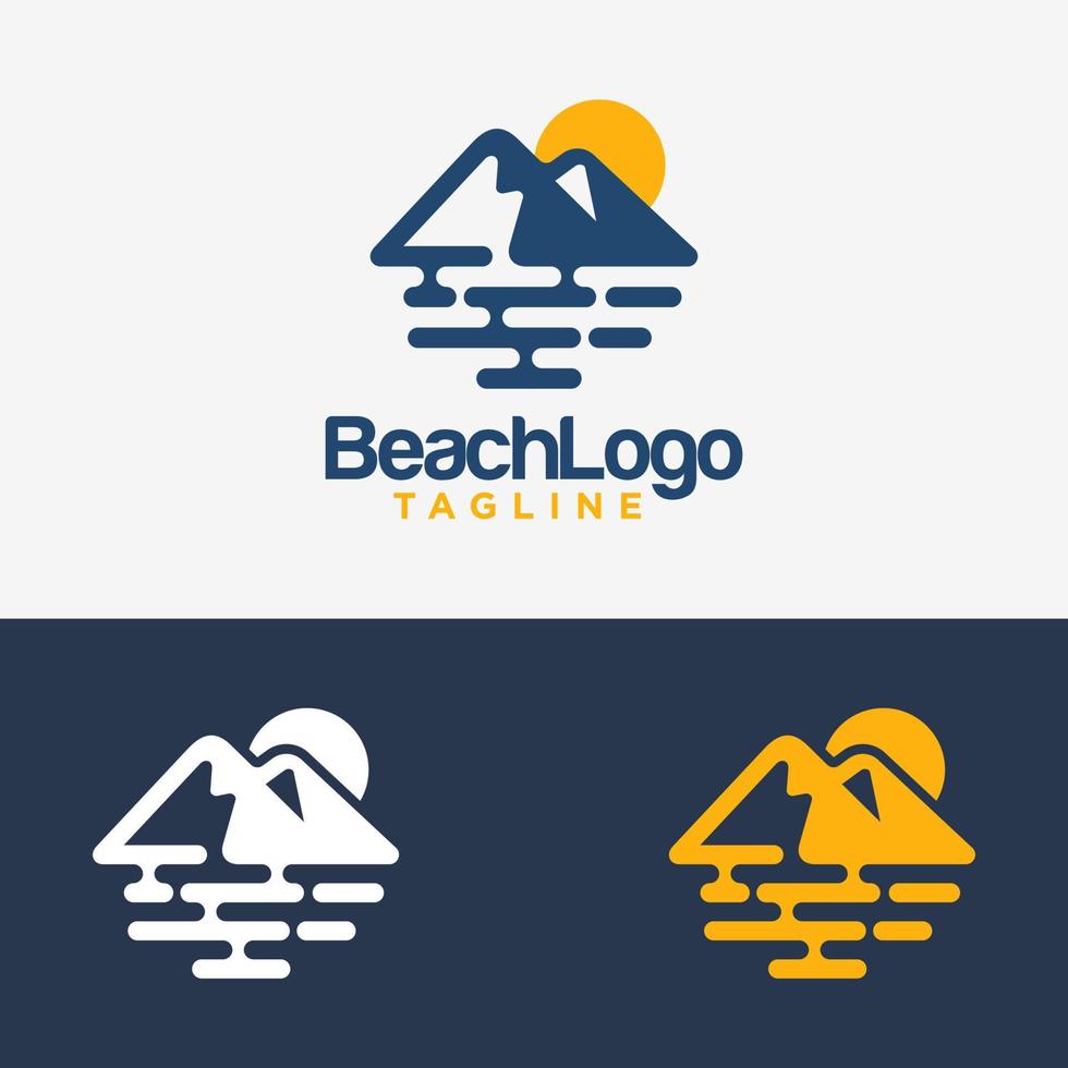 Beach island landscape logo . Beach logo design Vector . Beach Logo Outdoor Summer Travel Sun Stock Vector