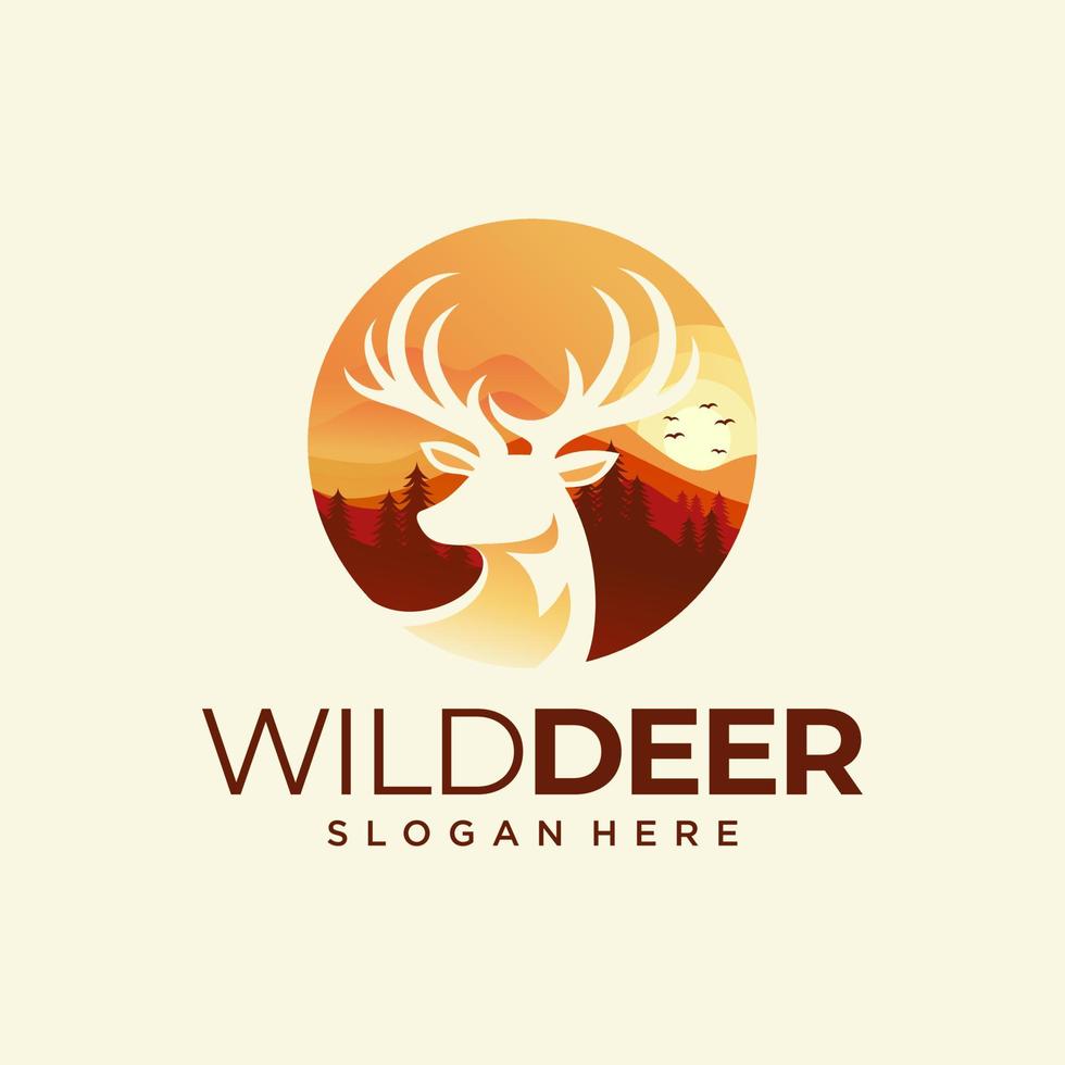 Vintage deer hunter logo design illustration vector