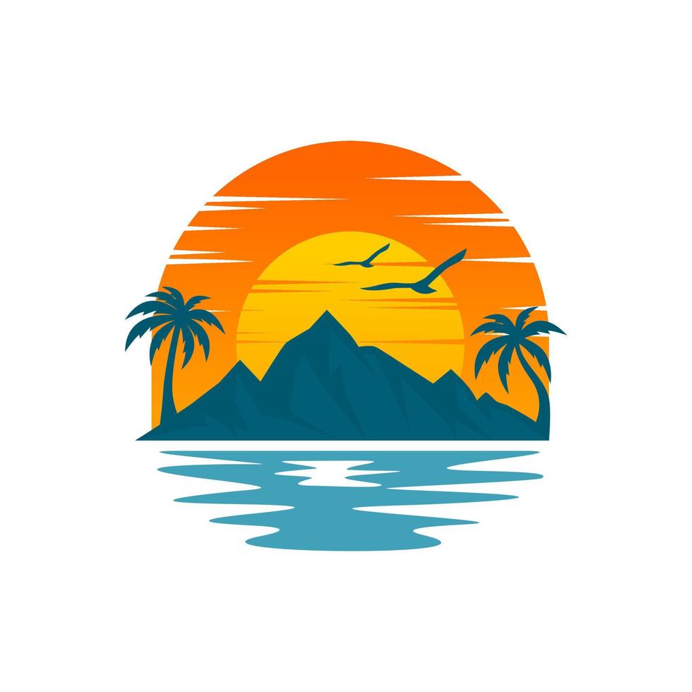 Beach island landscape logo . Beach logo design Vector . Beach Logo Outdoor Summer Travel Sun Stock Vector