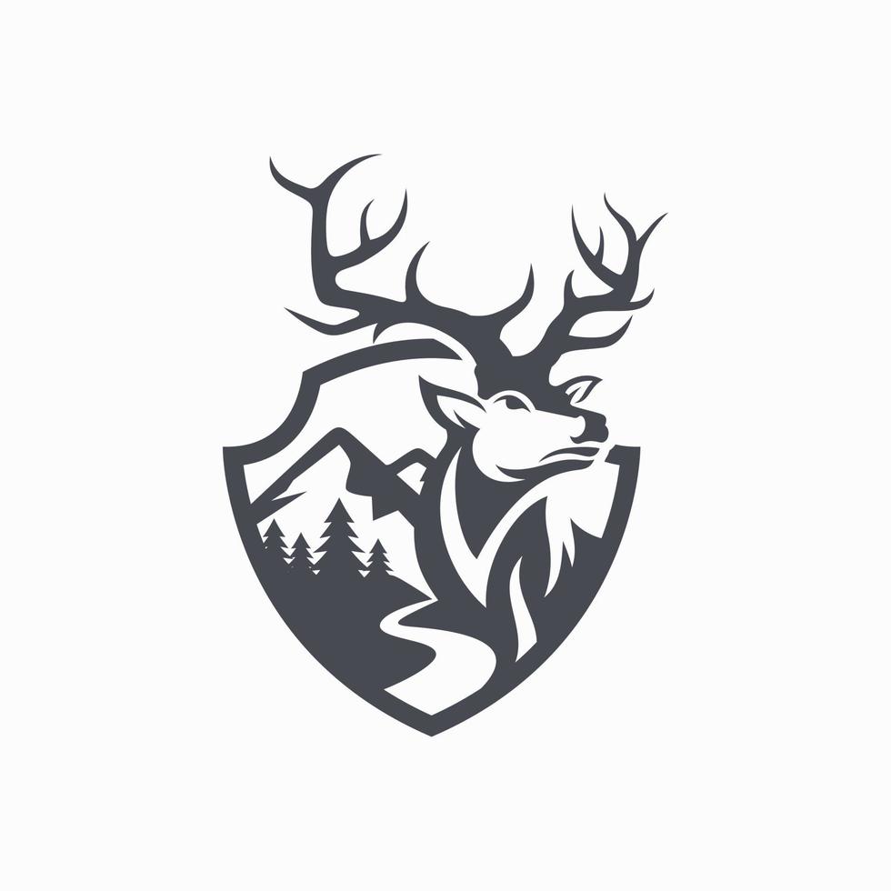Vintage deer hunter logo design template vector