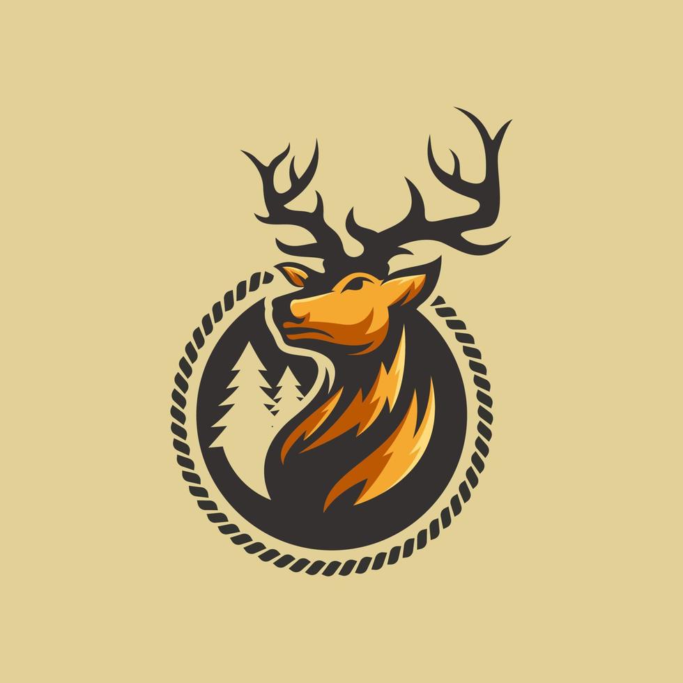 Vintage deer hunter logo design template vector