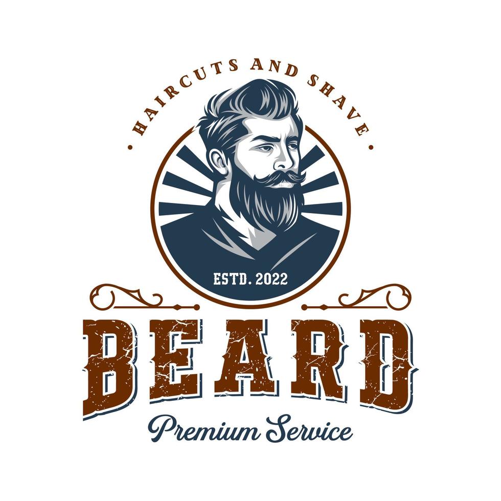 ilustración de vector de logotipo de barba, plantilla de logotipo de barbería, vector de hombres de corte de pelo