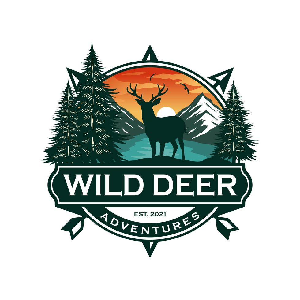 creative deer and mountain logo vector illustration