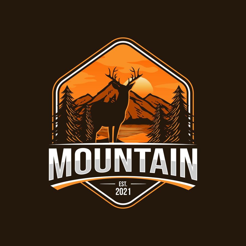 creative deer and mountain logo vector illustration