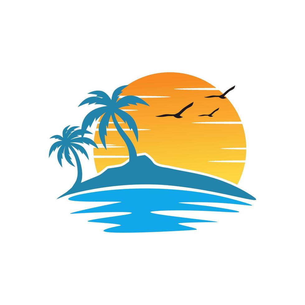 Beach island landscape logo . Beach logo design Vector . Beach Logo Outdoor Summer Travel Sun Stock Vector