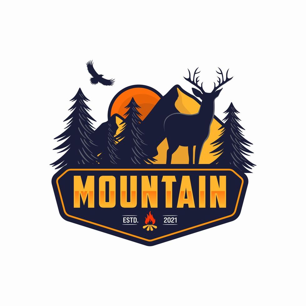 creative deer and mountain logo vector illustration