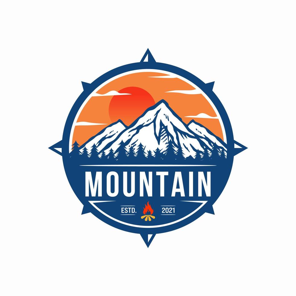 Ilustración de vector de logotipo creativo de ciervo y montaña