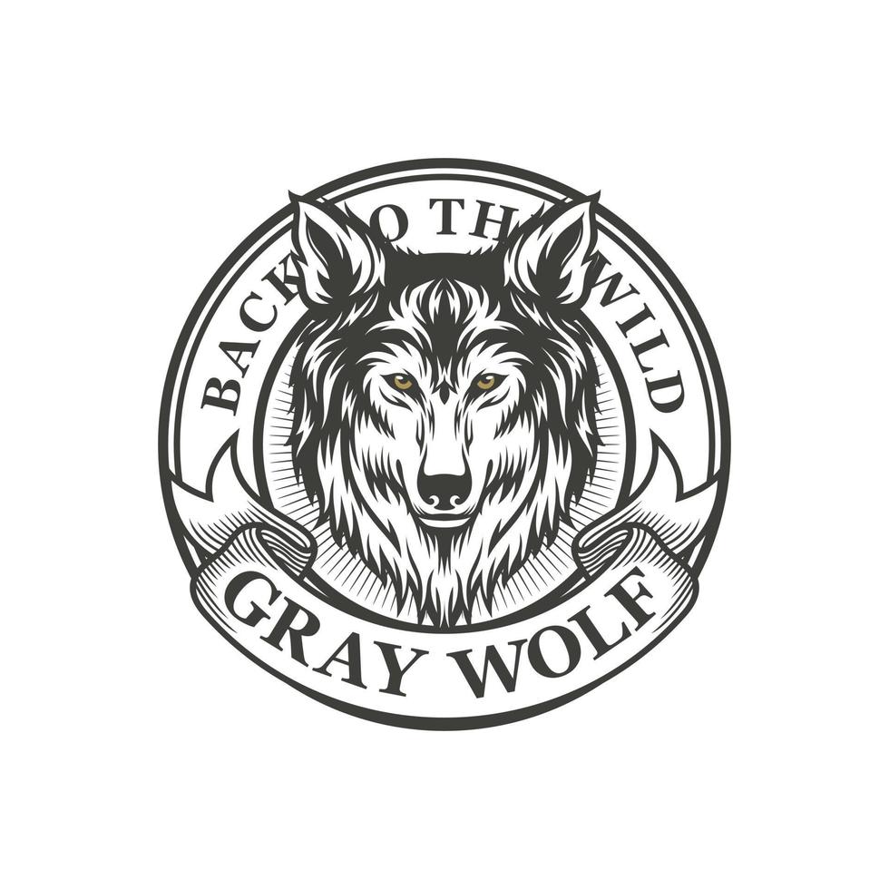 Vintage Wolf Logo Design Vector Illustration