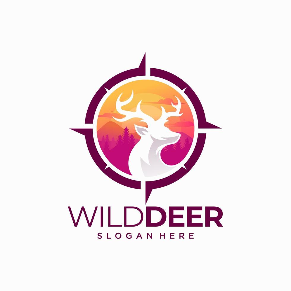 Vintage deer hunter logo design illustration vector