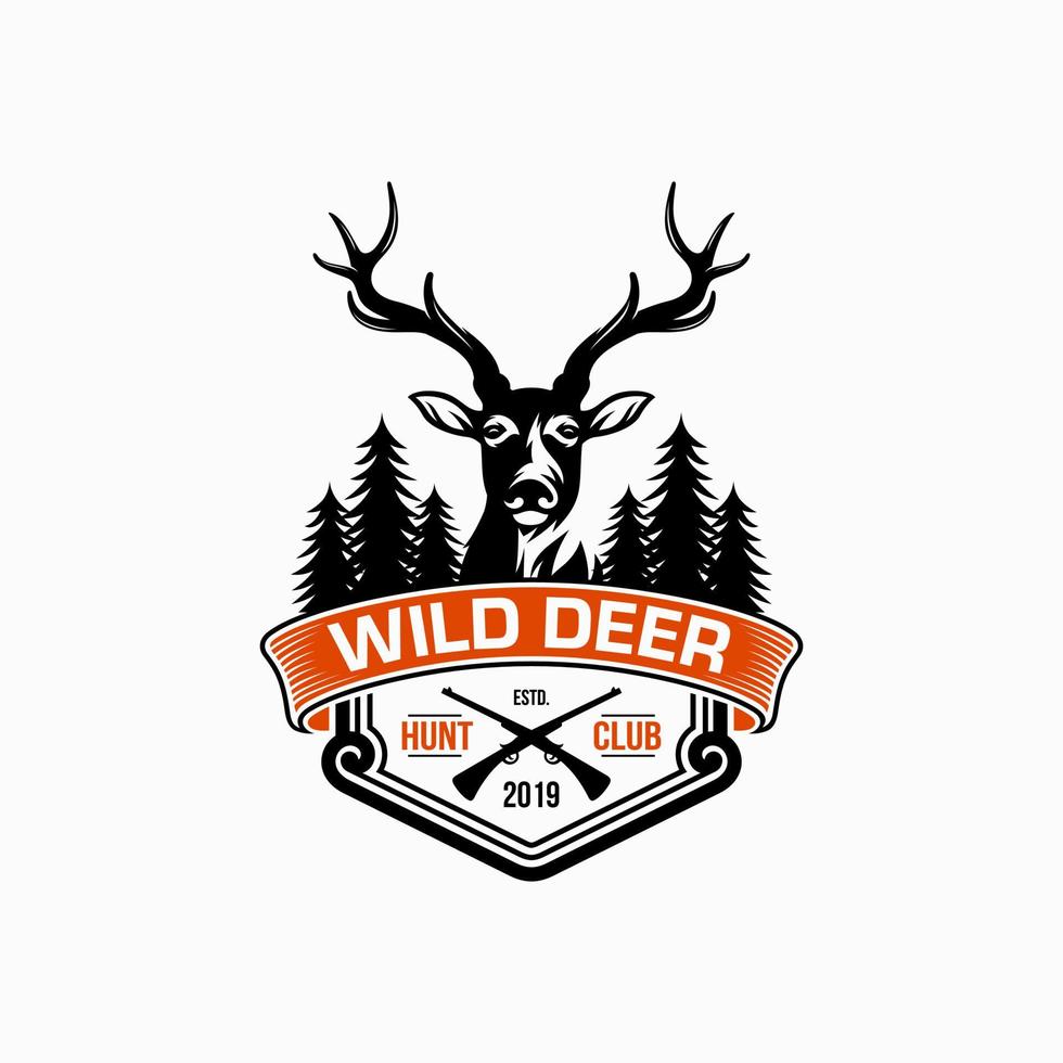 Vintage deer hunter logo design illustration vector