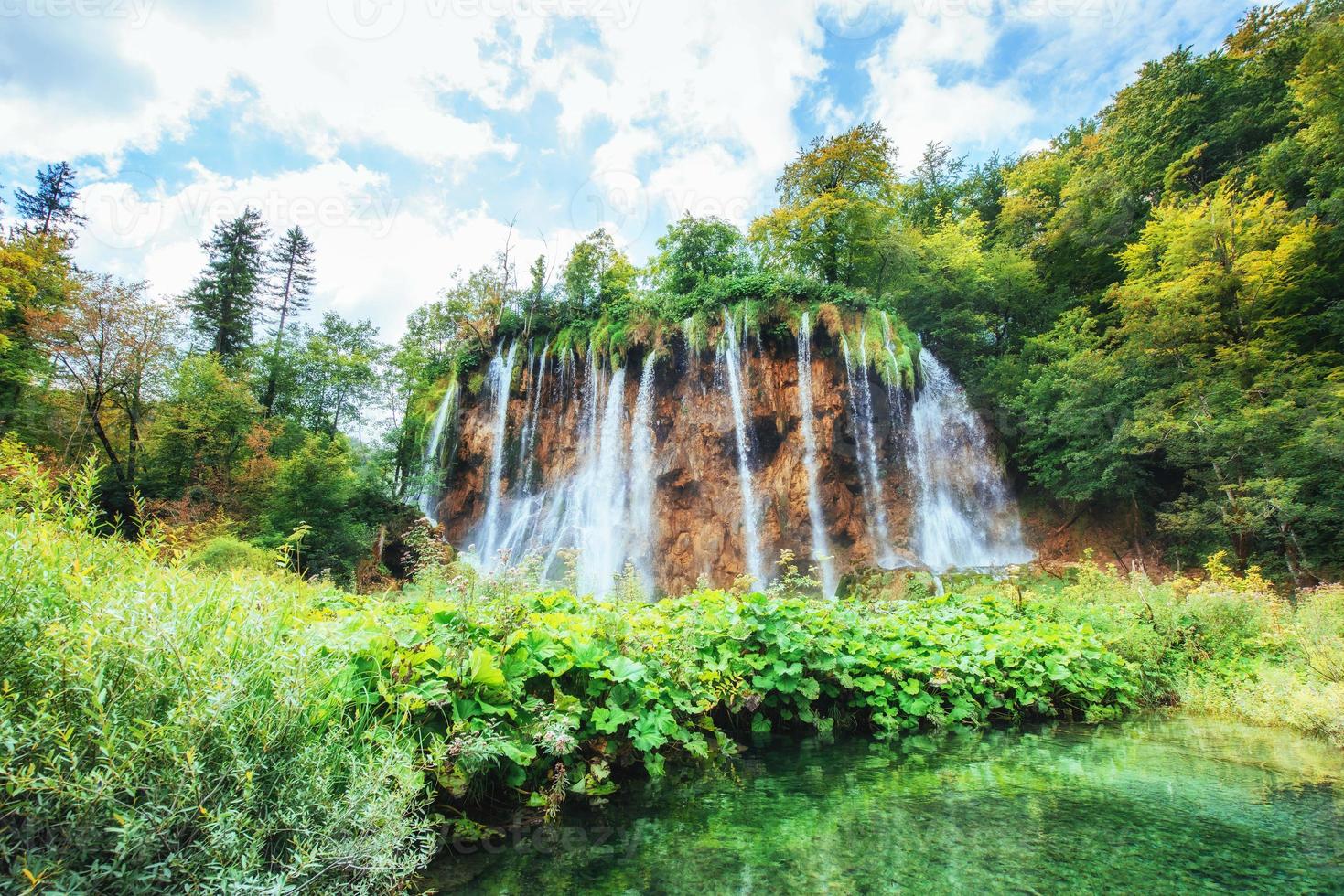 Fantastic views of waterfalls and turquoise water a sunlight photo