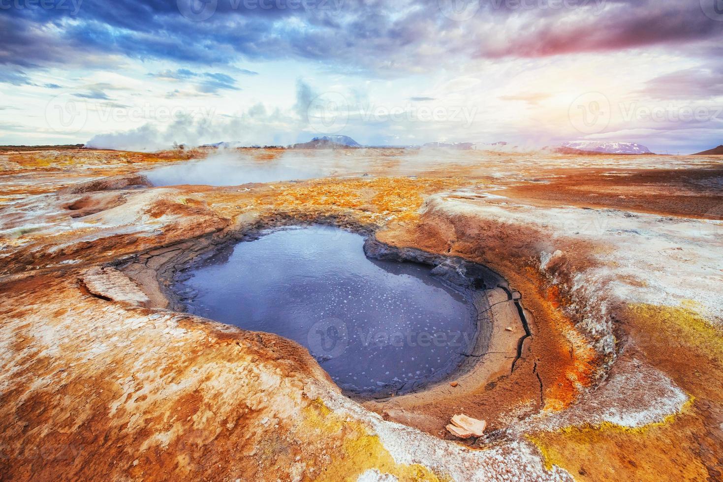 Fumarole field in Namafjall Iceland. The picturesque landscapes forests. photo