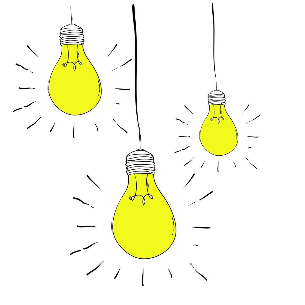 hand drawn light bulb illustration in doodle style for print, web vector