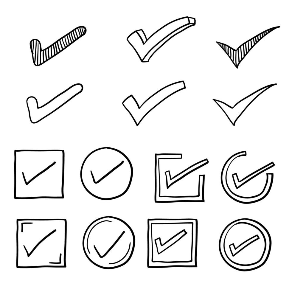 collection of hand drawn check mark signs isolated on white background with doodle style vector