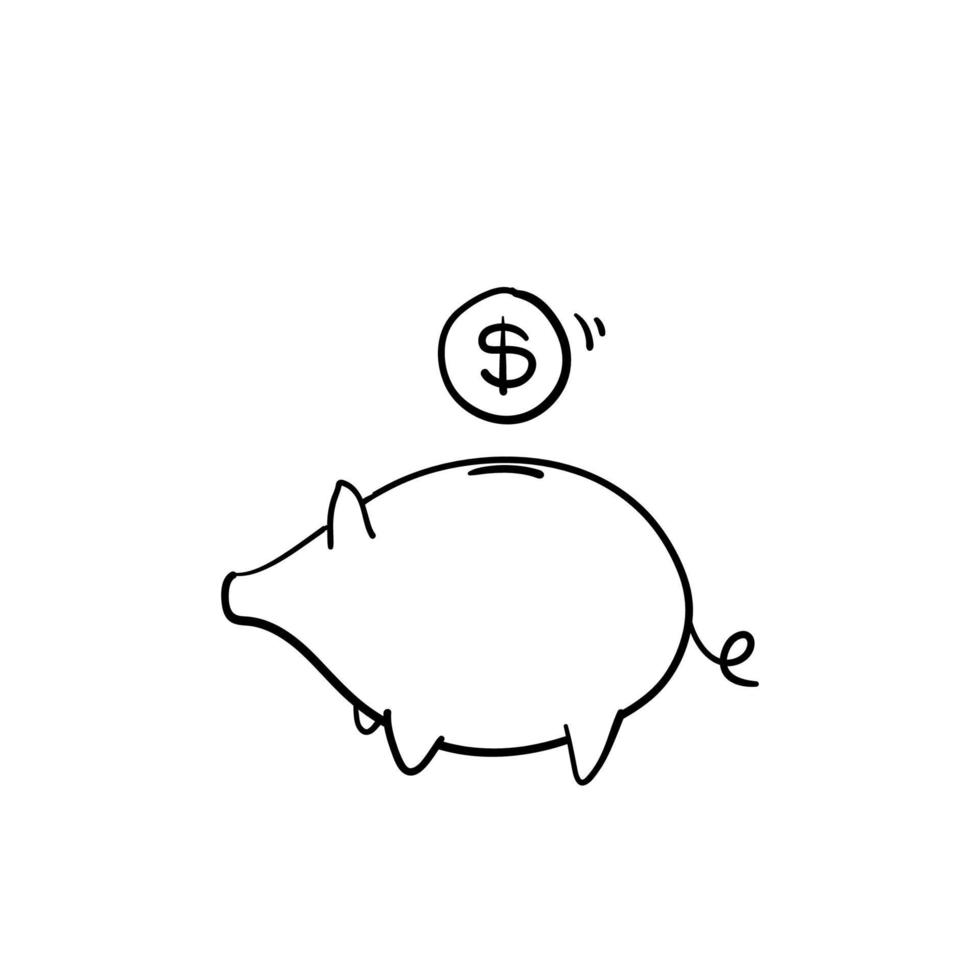 Piggy bank icon vector. Simple design on white background.with hand drawn doodle cartoon style vector