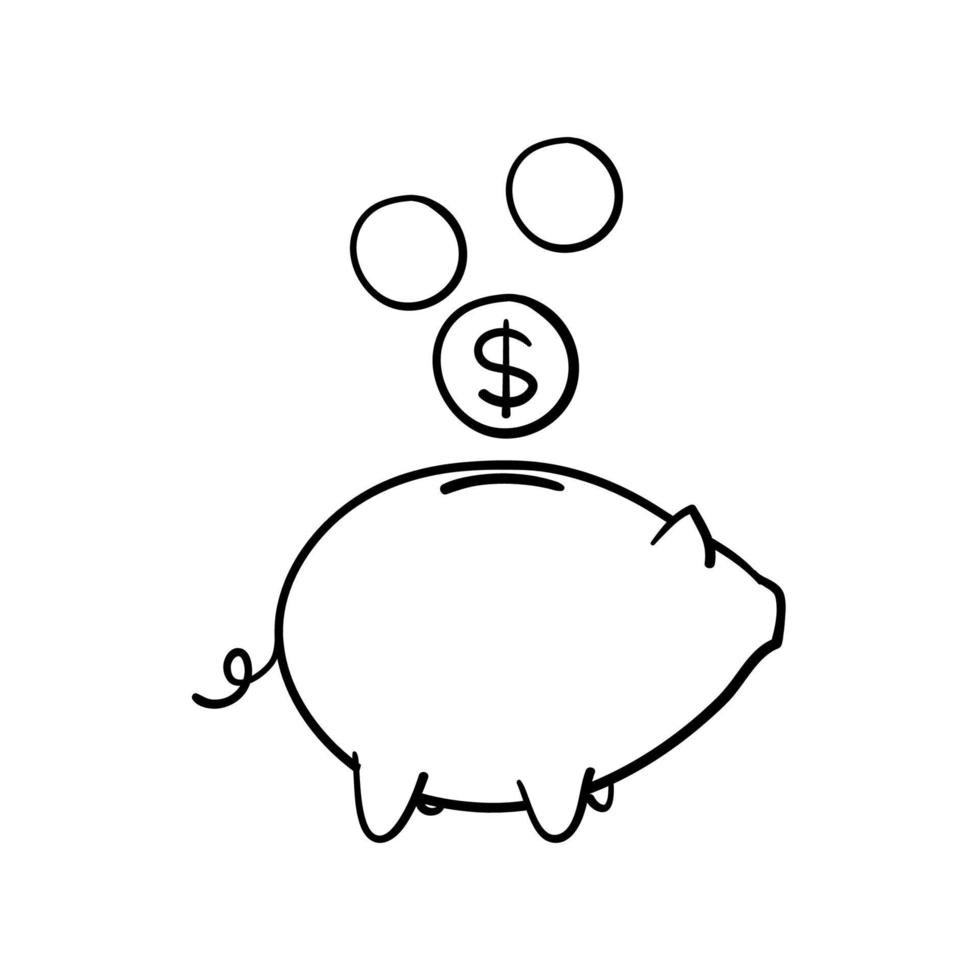 Piggy bank icon vector. Simple design on white background.with hand drawn doodle cartoon style vector