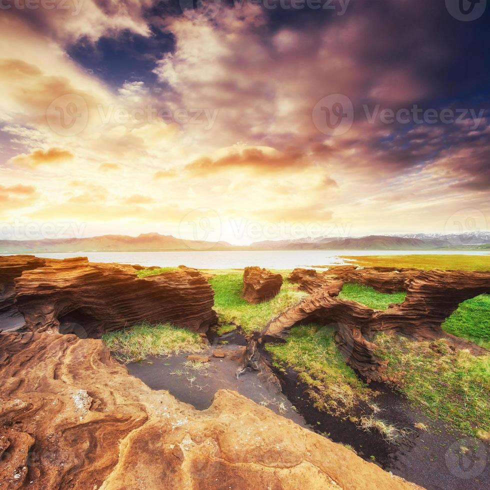 Texture of rocks melted by volcanic magma photo