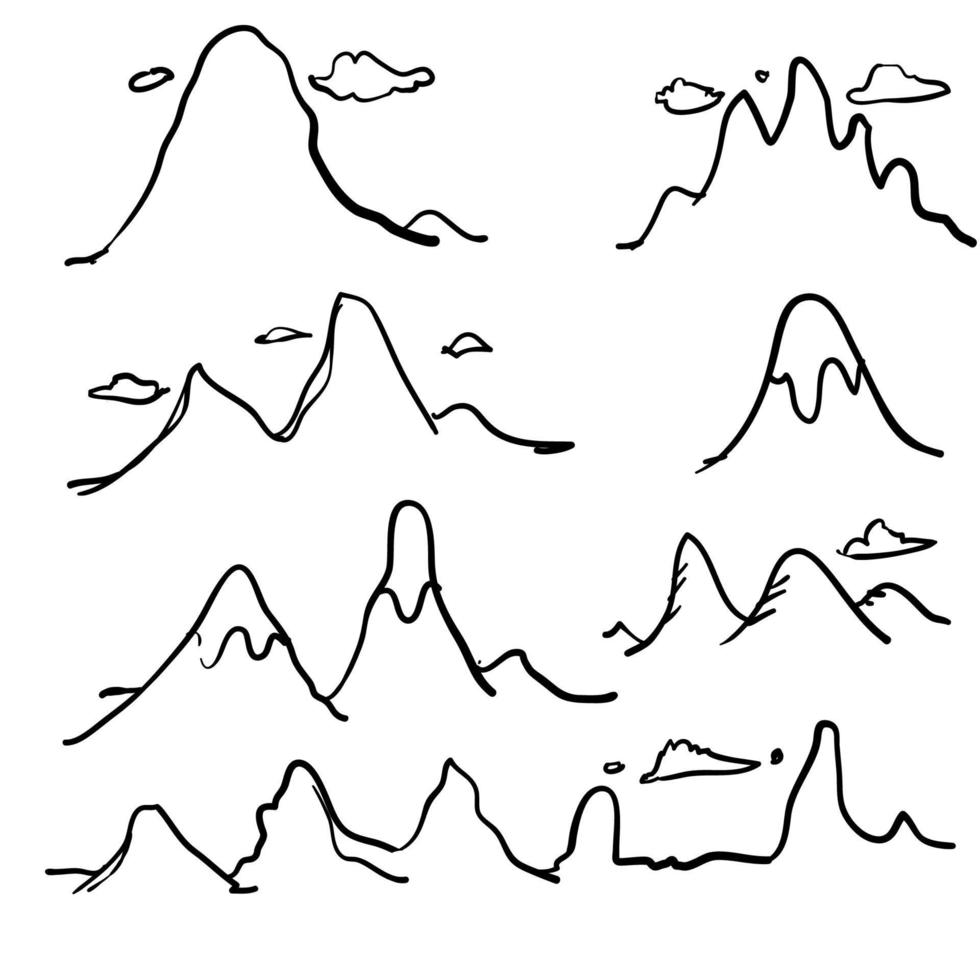 doodle mountain icon hand drawn style vector