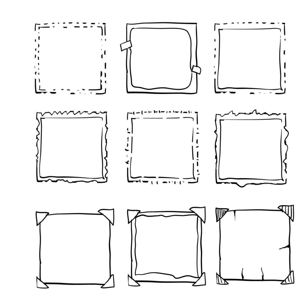 handdrawn square doodle frame collection vector