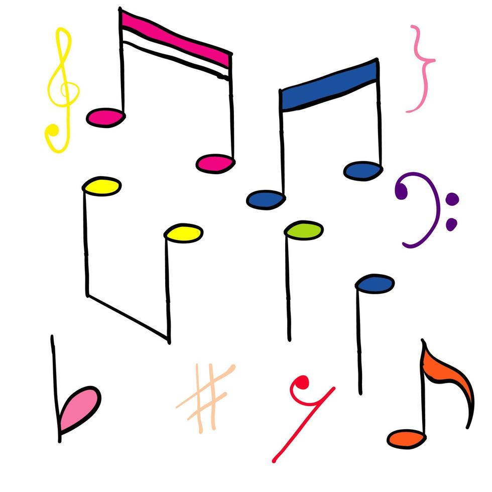 vector de doodle de elemento de nota musical dibujado a mano