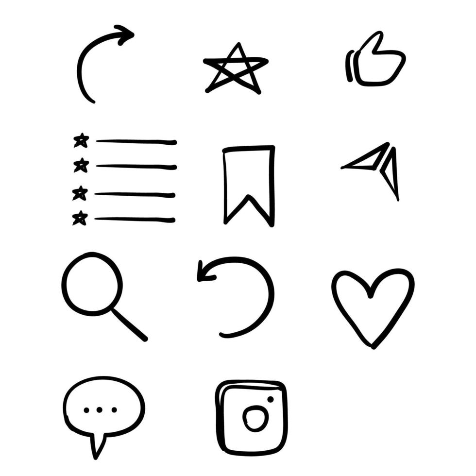 social media icon collection with hand drawn doodle style cartoon vector