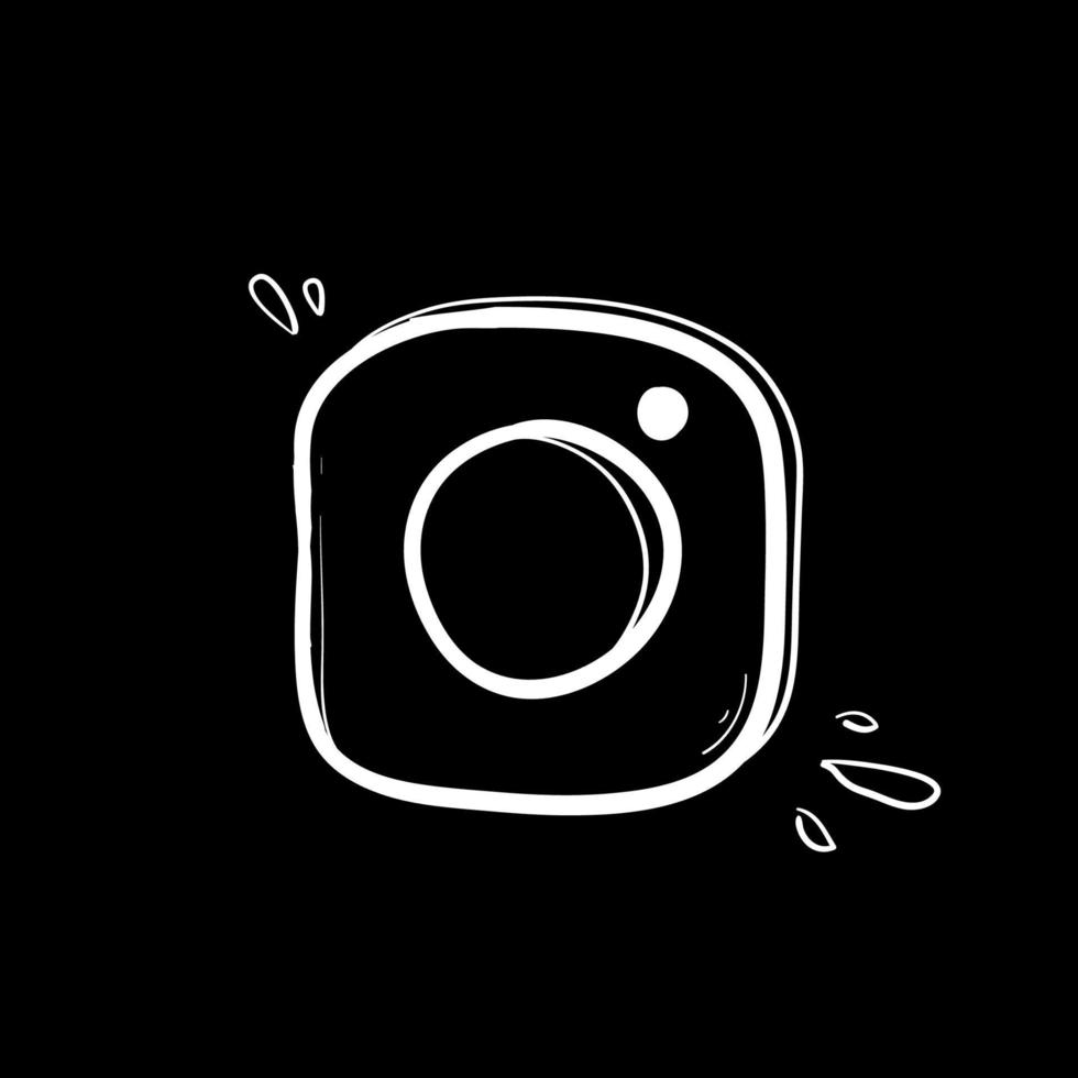 doodle camera icon with hand drawn doodle style vector isolated on black background