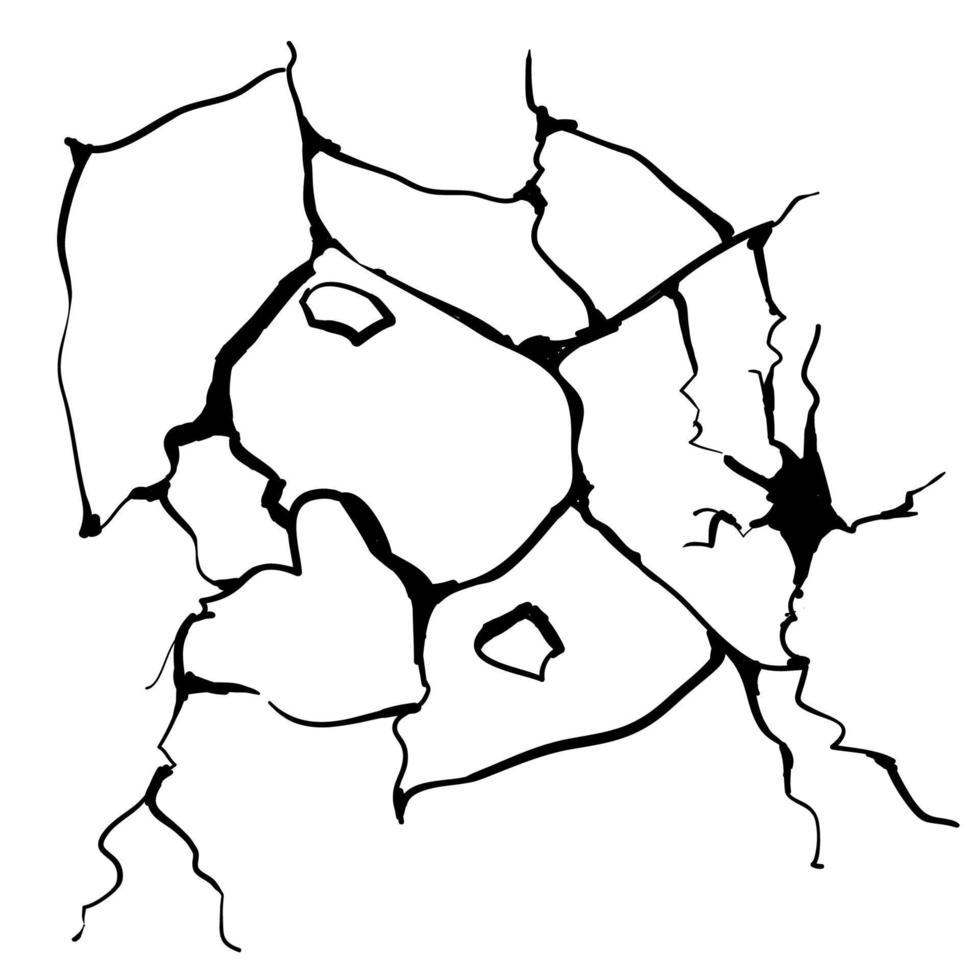 vidrio agrietado dibujado a mano, pared, huevo, tierra en la ilustración de vector de estilo de dibujo de dibujos animados