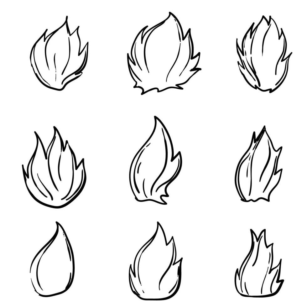 icono de llama de fuego dibujado a mano en estilo de dibujos animados de fideos vector