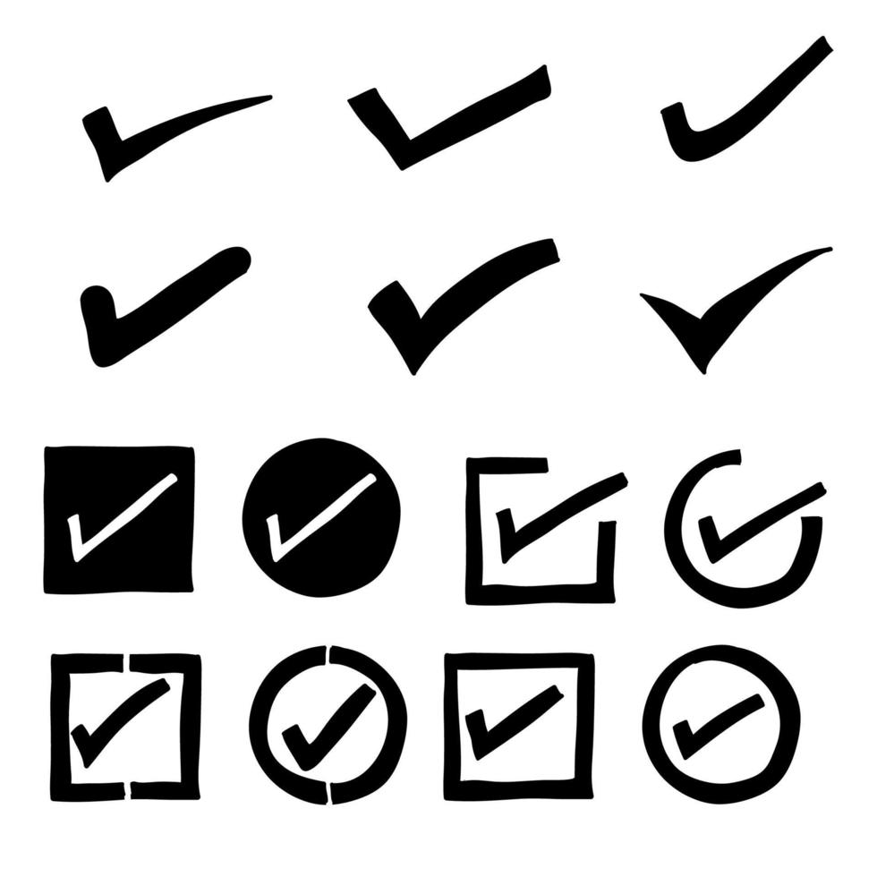 collection of hand drawn check mark signs isolated on white background with doodle style vector