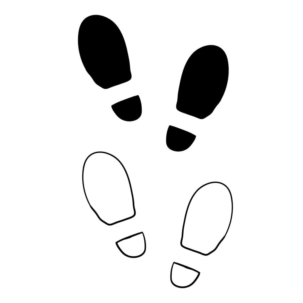 huella de zapato dibujada a mano, ilustración de huella de pie con vector de estilo de dibujos animados de fideos