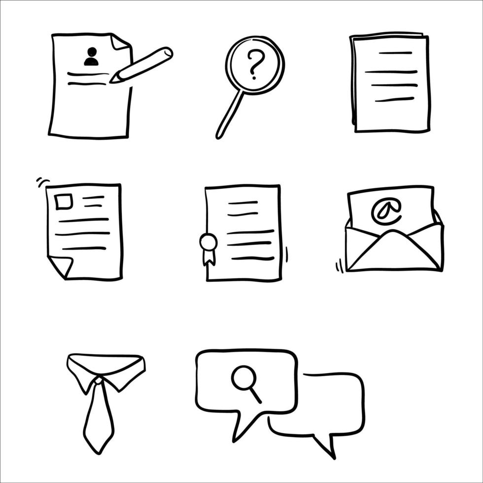 Simple Set of interview Related Vector Line Icons. Contains such Icons as job, profiles, contract and more.with hand drawn doodle style.