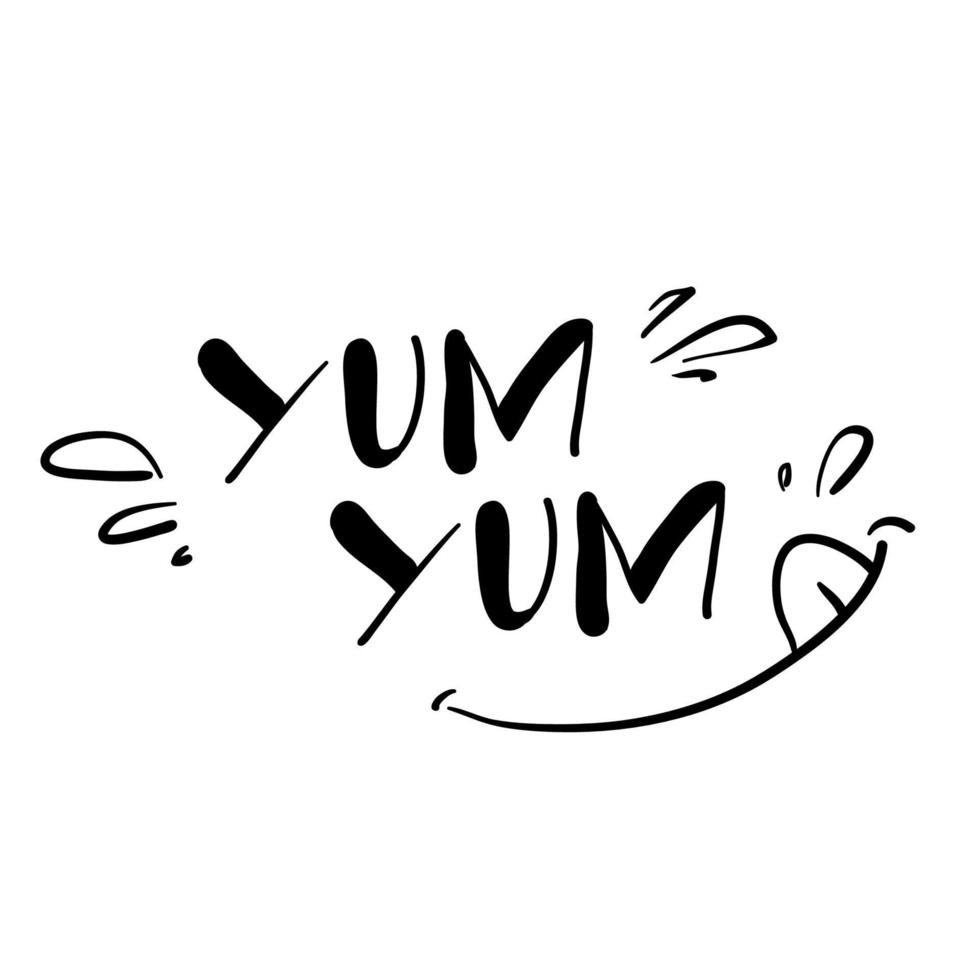 hand writing illustration symbol for delicious food taste with doodle cartoon style vector