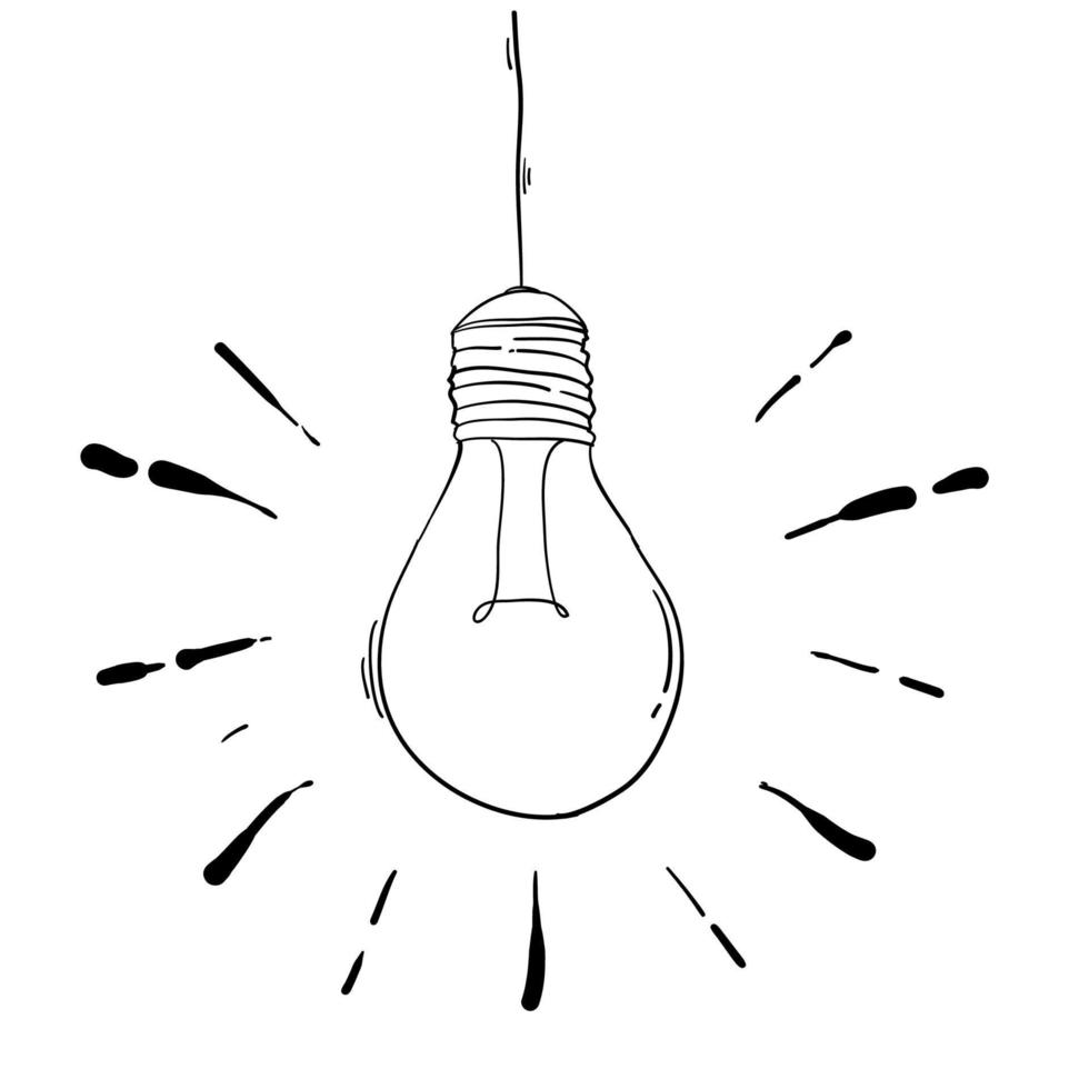 hand drawn light bulb illustration in doodle style for print, web vector