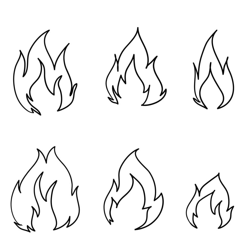 doodle fire icon illustration with hand drawn cartoon line art style vector