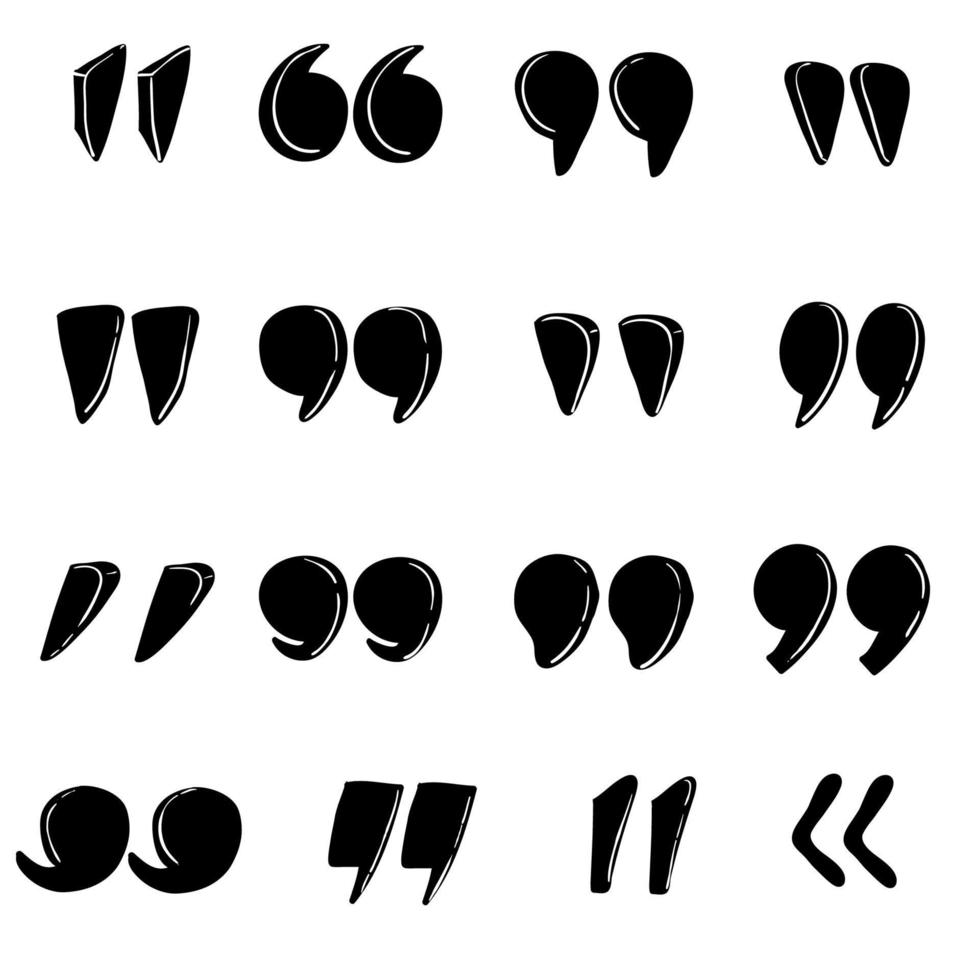 Quotes marks. Quotation marking speech punctuation excerpt commas double comma. Remark button vector set with hand drawn doodle style vector