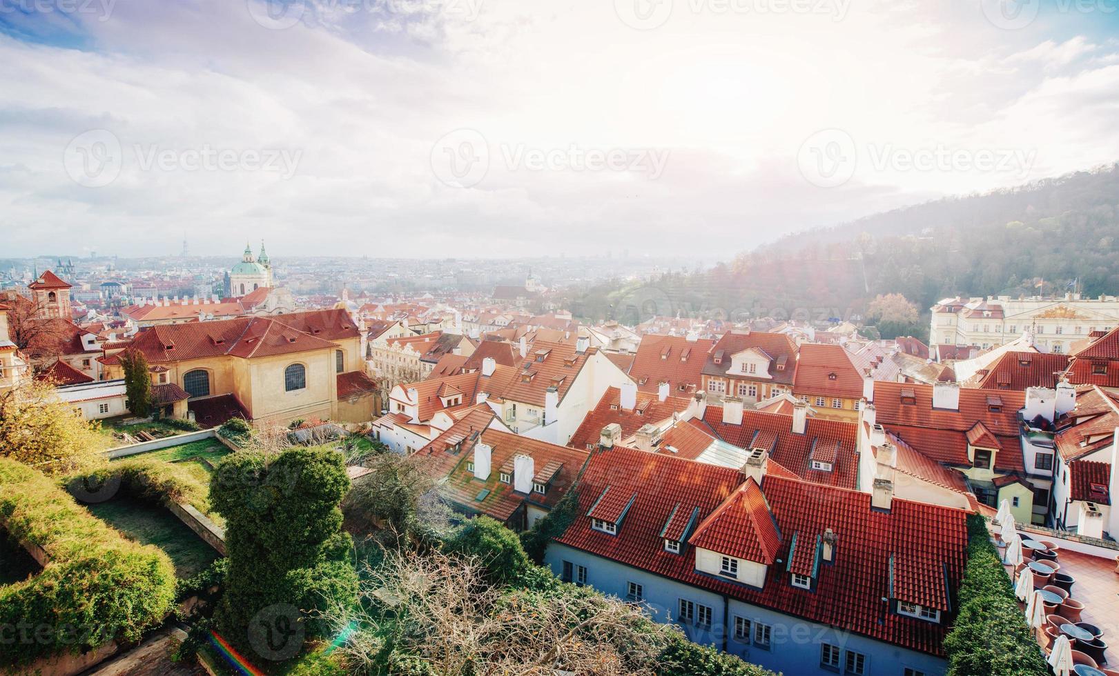 The red roof in Prague. Panoramic view of  from  Cas photo