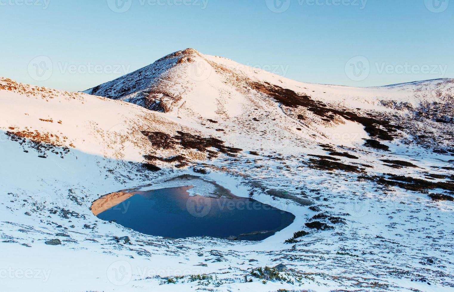 Mountain Lake. Reflection of sky in water. Spring landscape. Car photo