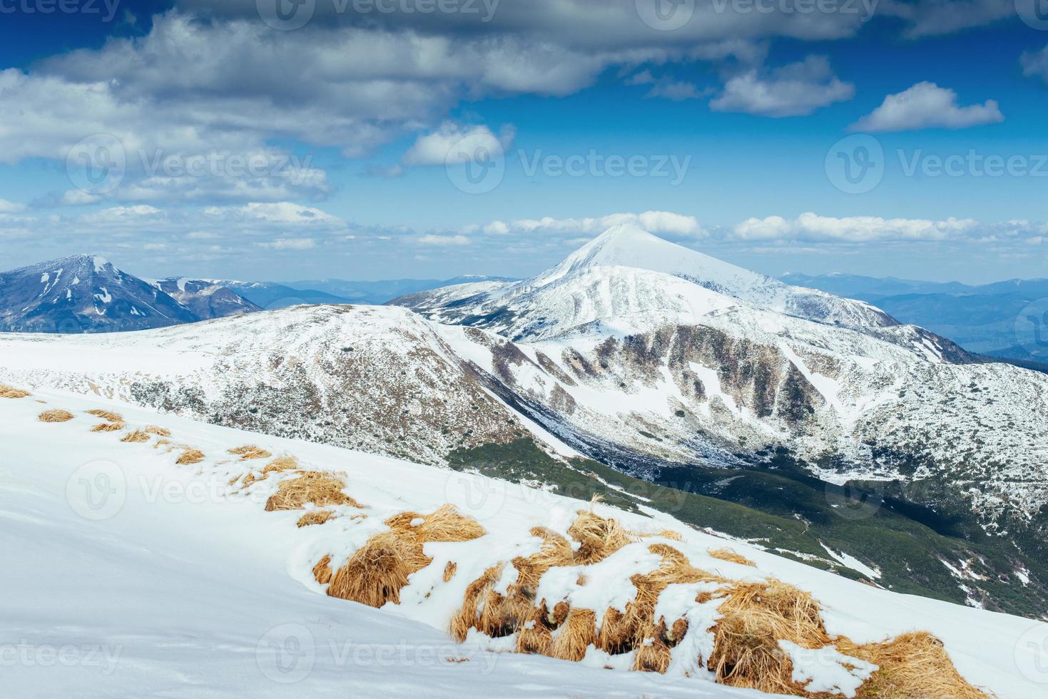 Mysterious winter landscape majestic mountains photo