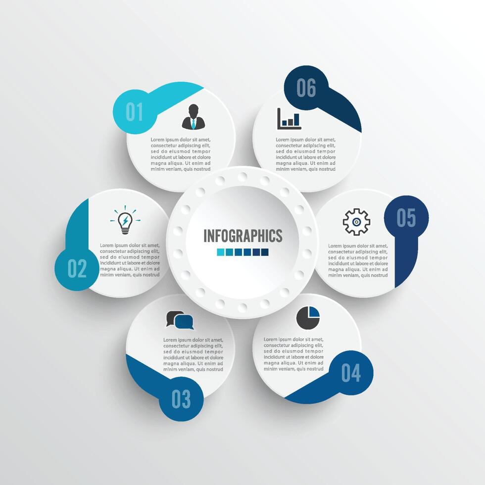 ilustración vectorial infografía 6 opciones. plantilla para folleto, negocios, diseño web. vector