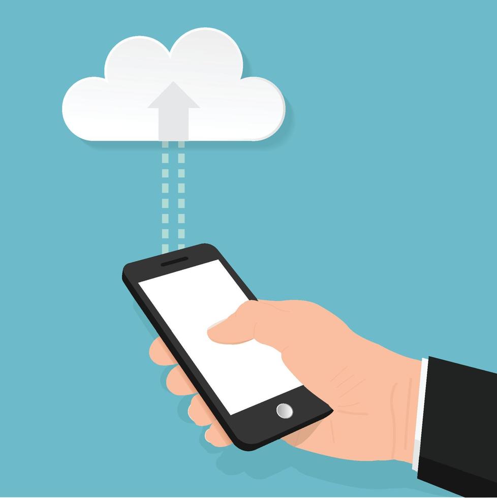 Hand of businessman hold phone with cloud computing data,business concept,flat design vector