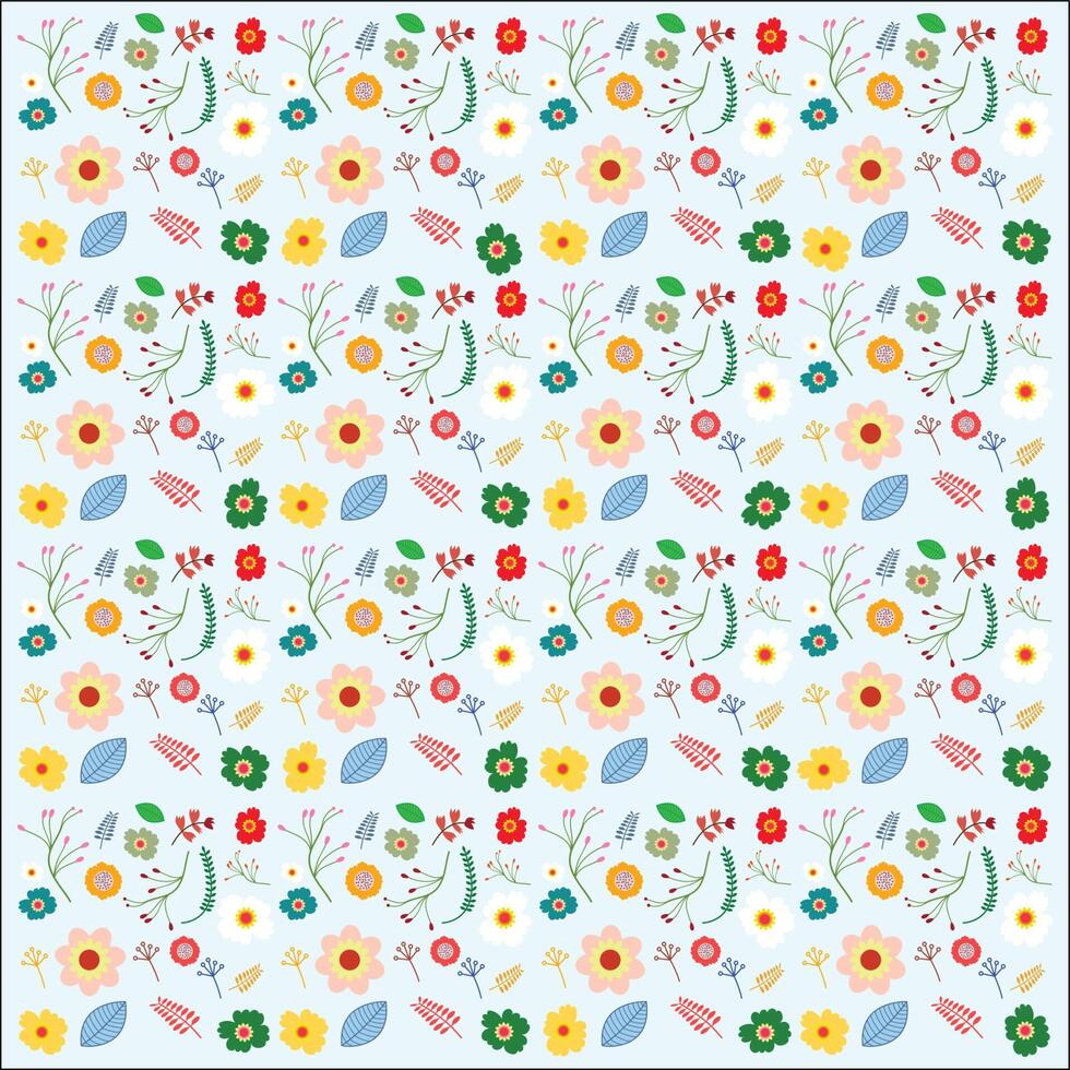 Vector floral pattern in doodle style with flowers and leaves. Gentle, spring floral background.