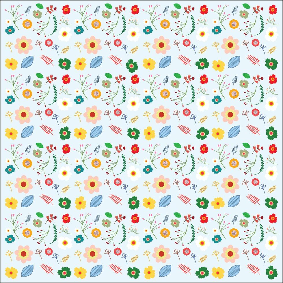 Vector floral pattern in doodle style with flowers and leaves. Gentle, spring floral background.