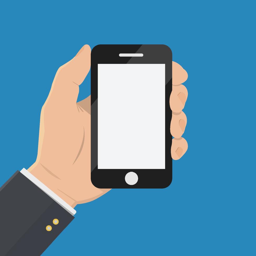 Hand with a phone. Blank screen. Businessman's hand. vector
