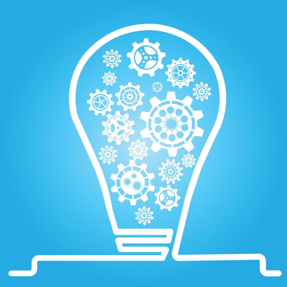 Light bulb with gears and cogs working together. vector