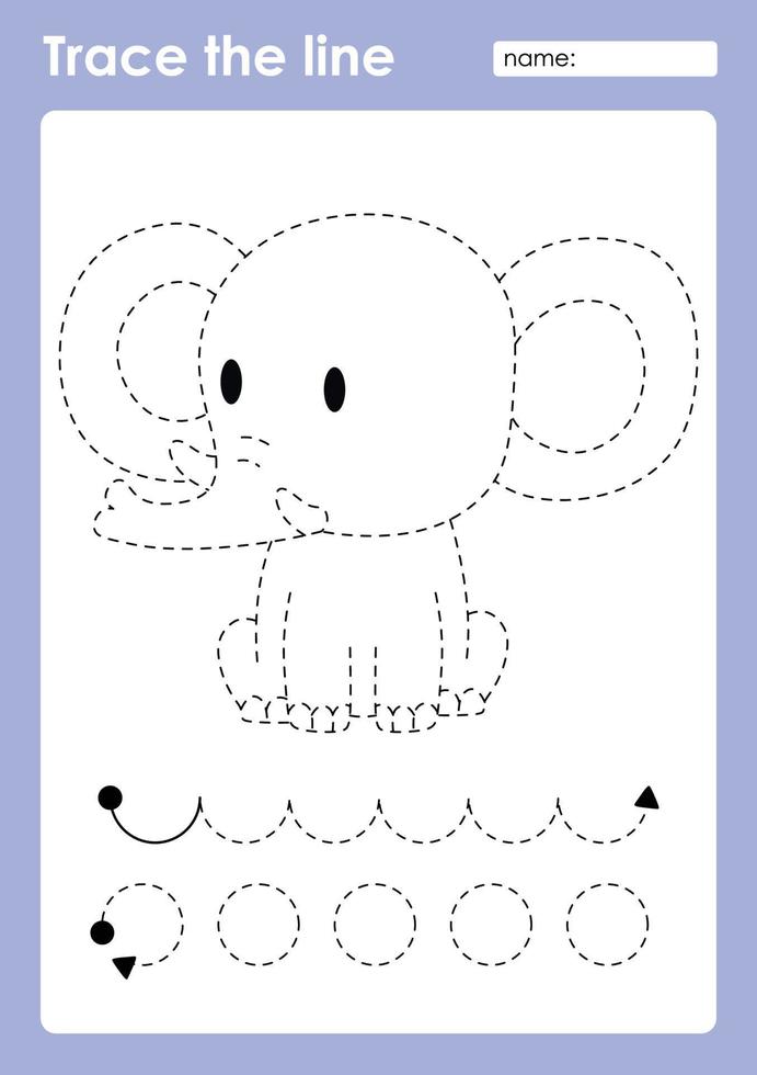 Trace the line and coloring with cute baby animal Elephant vector