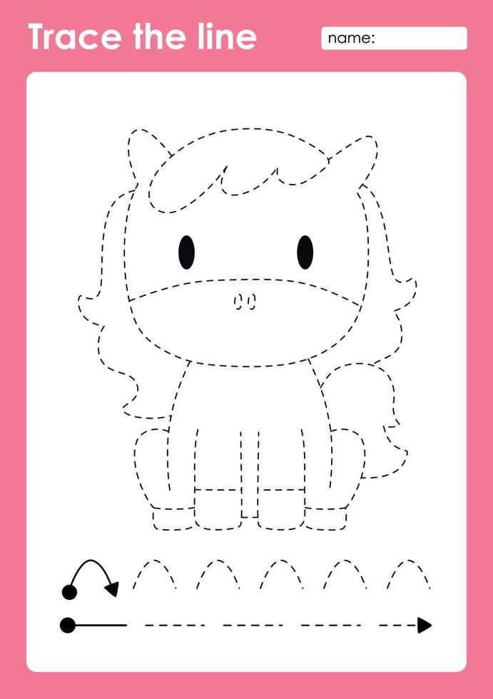 Trace the line and coloring with cute baby animal Horse vector