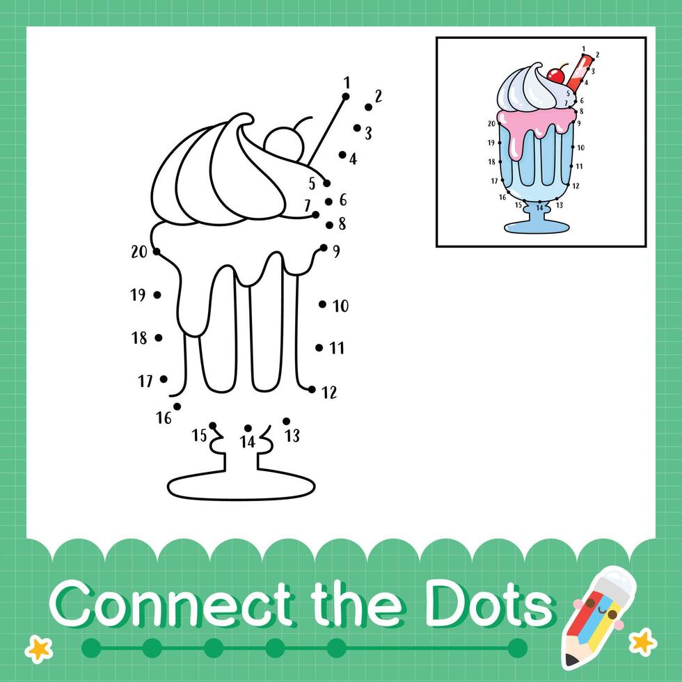 Connect the dots counting numbers 1 to 20 puzzle worksheet with milkshake vector