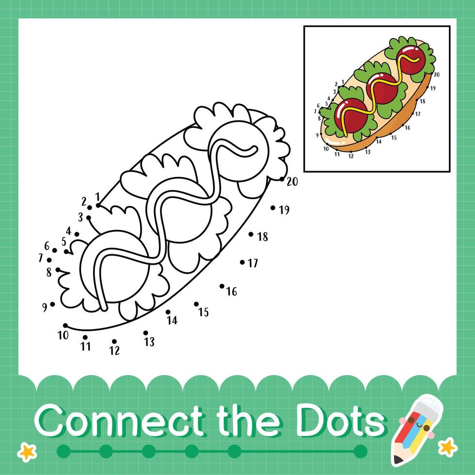 Connect the dots counting numbers 1 to 20 puzzle worksheet with sandwich vector