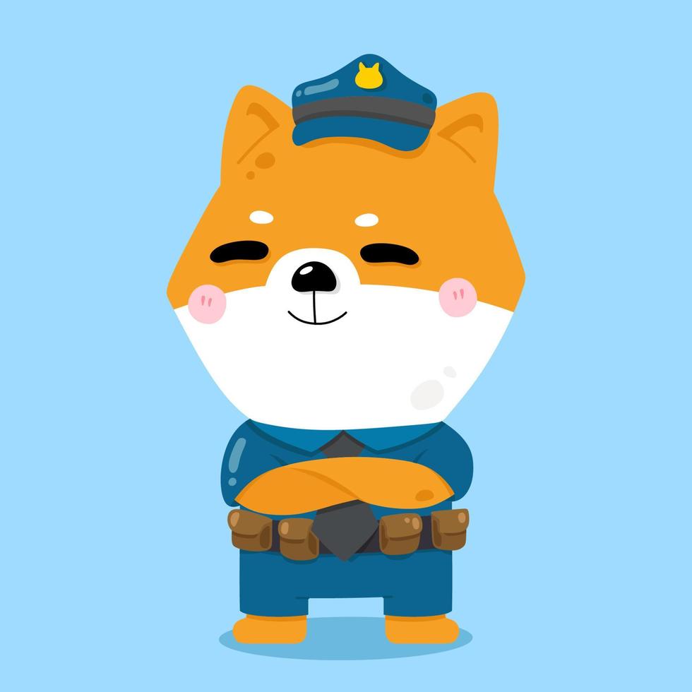 Cute Dog Animals cartoon illustrations working job Policeman vector
