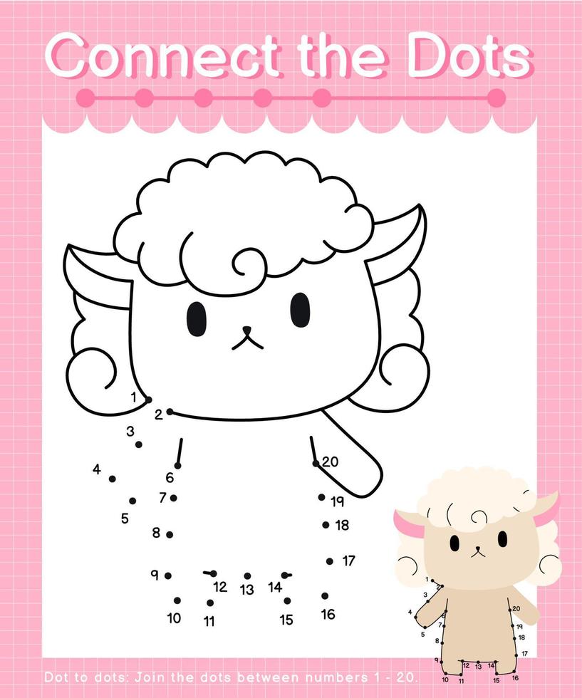 Connect the dots counting numbers 1 to 20 puzzle worksheet with cute Animals vector